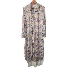 Sabz Wear Abstract Floral High Low Slinky Button Front Shirt Dress